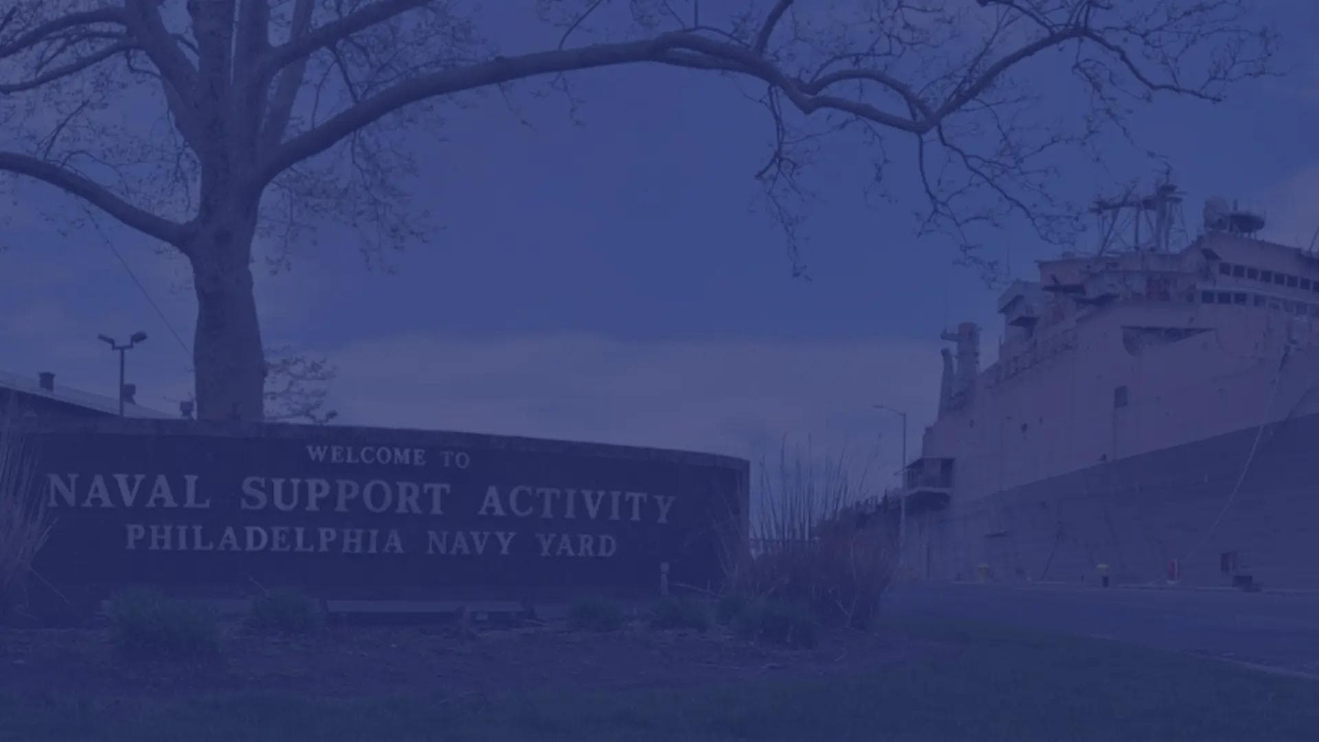 Naval Support Activity Philadelphia Naval Yard front gate. 