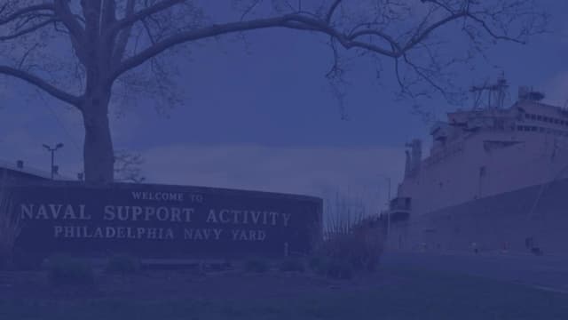 Naval Support Activity Philadelphia Naval Yard front gate. 