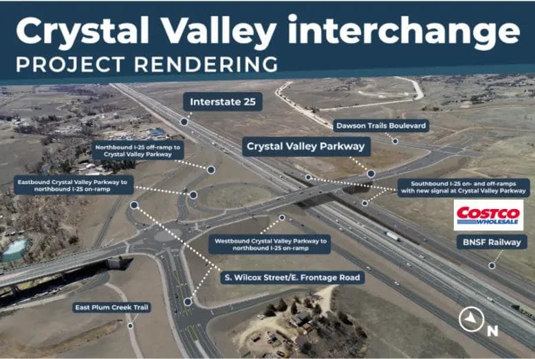 Costco covers 6,000 sqft of Crystal Valley Parkway roadside.