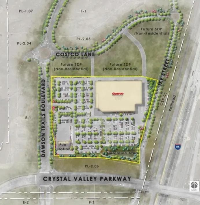 Costco at Crystal Valley Parkway will have a fuel station and 800 parking spaces.