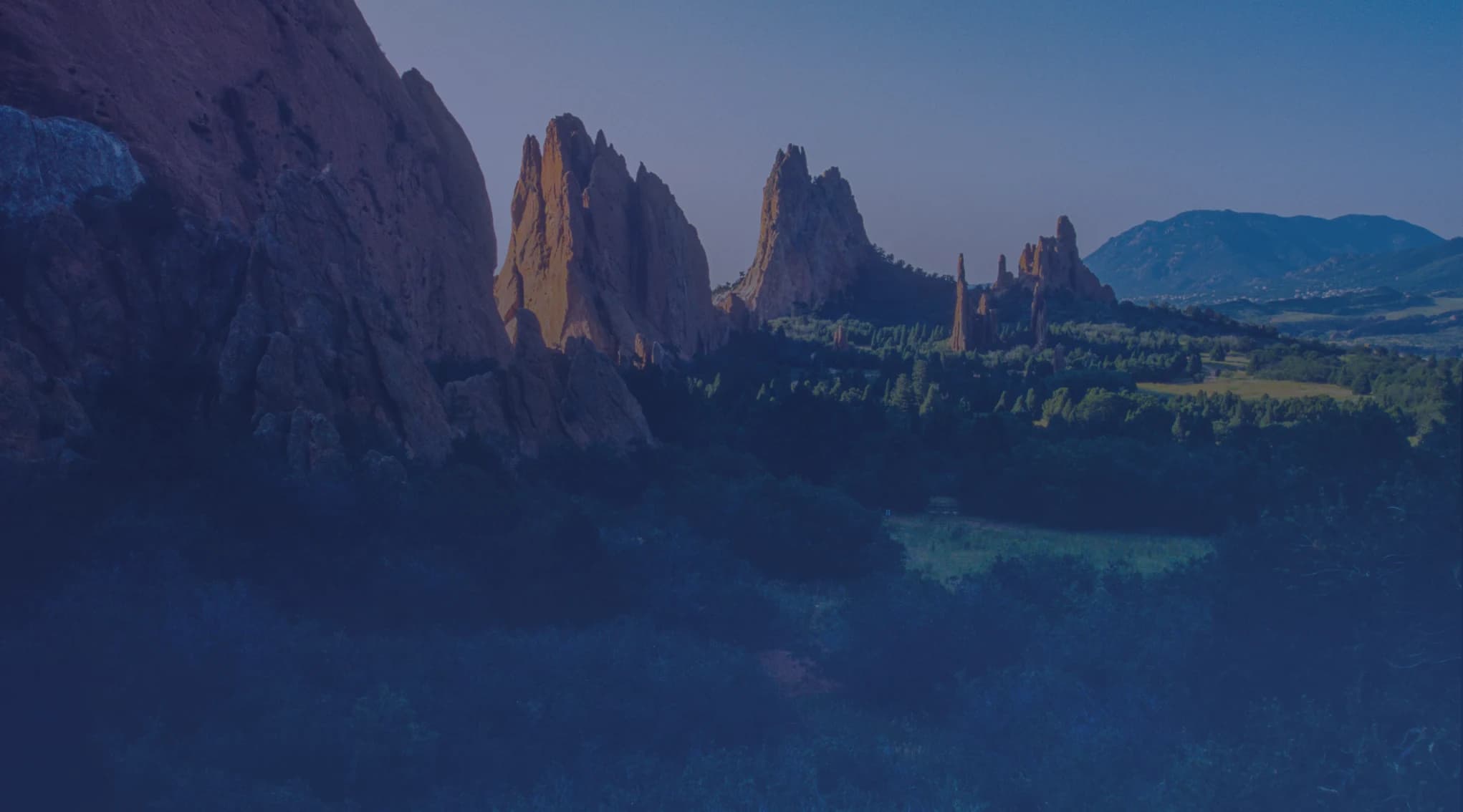 Red rock formations at Garden of the Gods with the Front Range beyond, near Colorado Springs and Fort Carson