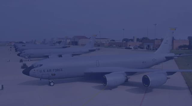 C-5 Galaxy aircraft sits on the tarmac in Iowa.
