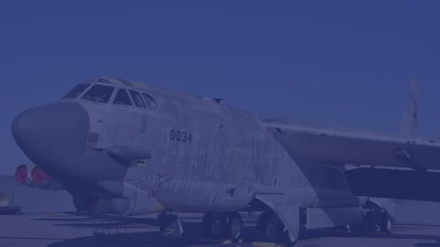 A B-52 bomber on the tarmac at Tinker Air Force Base.