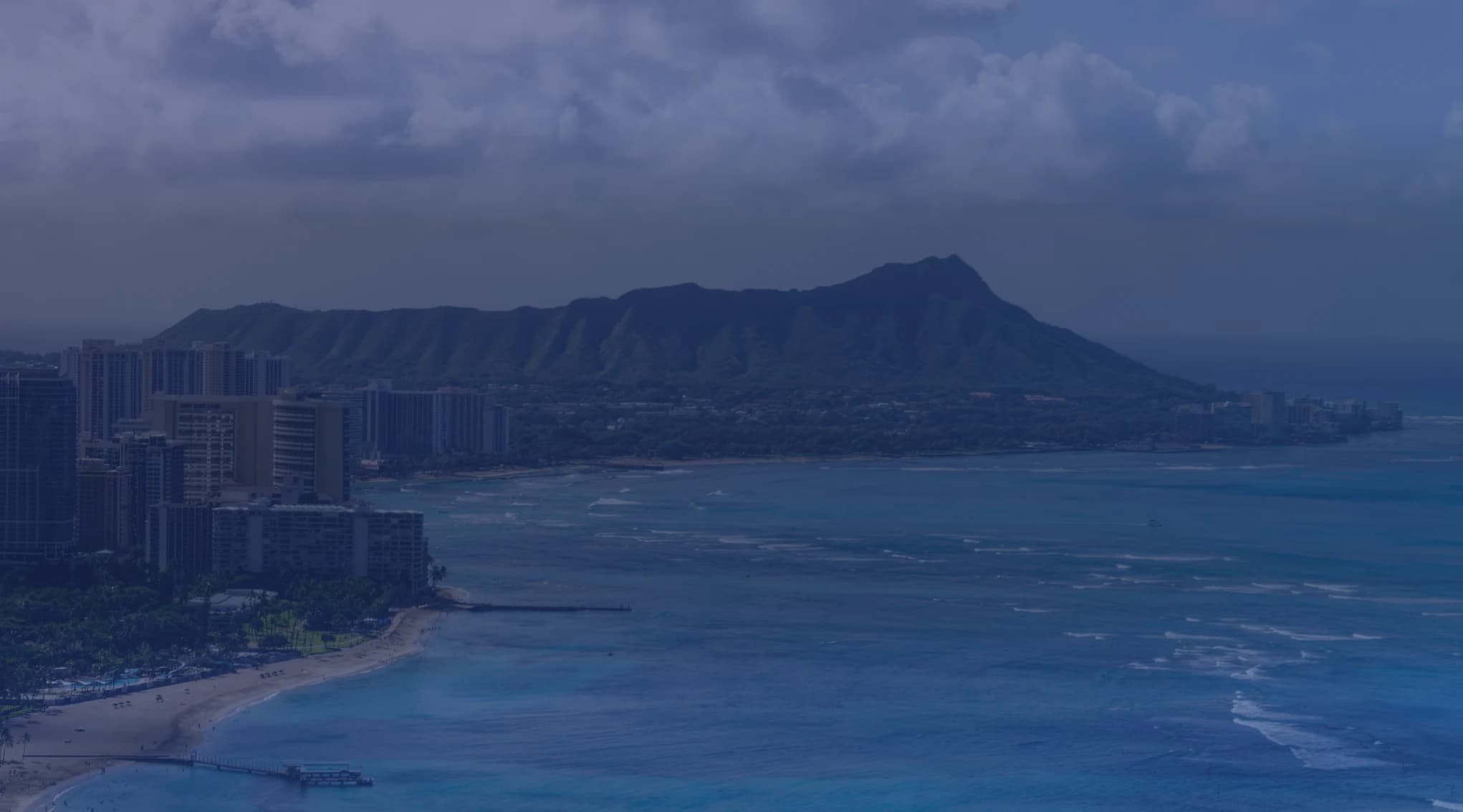 Aerial view of the Oahu coastline near Honolulu, Hawaii.