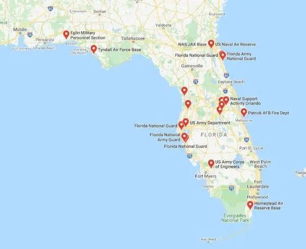 Map of Florida military bases.